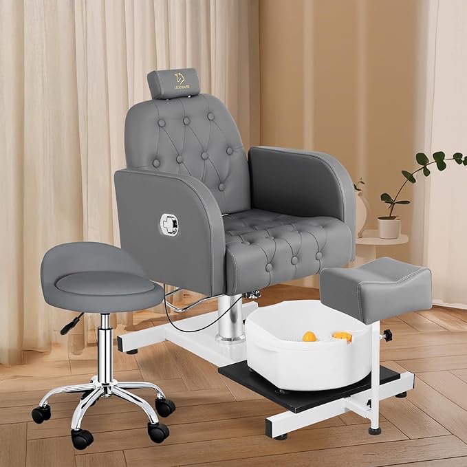 Pedicure Chair with Massage Foot Bath for Nail Tech and Foot Bath, Pedicure Chair 360 ° Rotation Height Adjustable Pedicure Unit Station (450graykou)