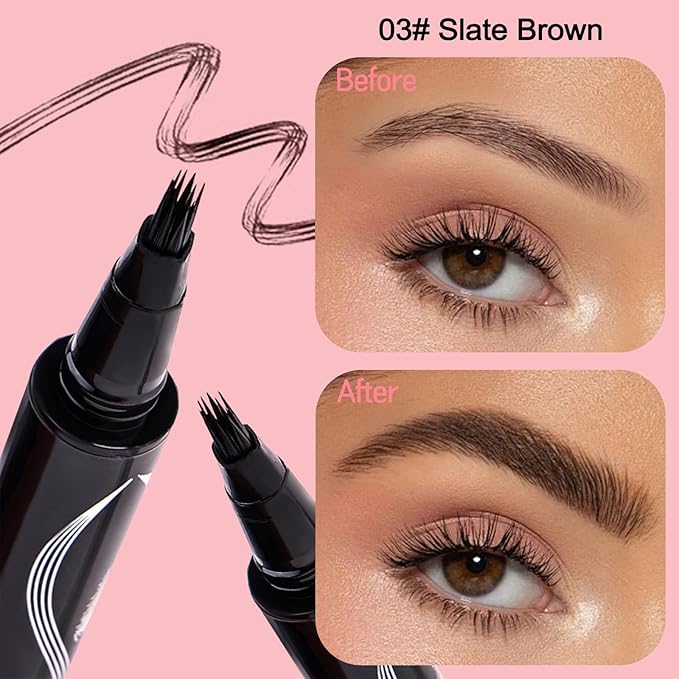 Eyebrow Pen, Waterproof Microblading Eyebrow Pencil for Women – Multi-Fork Precision Tip Creates Natural Hair-Like Strokes Brow Pencil, Angled Brow Brush Easy to Use & Long Lasting 03# Slate Brown
