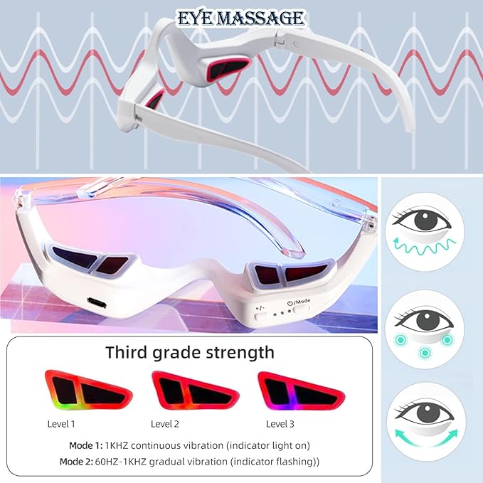 Johncase Under Eye Massager 3D Vibration Advaned Eyes Beauty Dark Circles Relaxing Eye Bevice Portable for Improvement Eyecare Glasses for Relaxtion