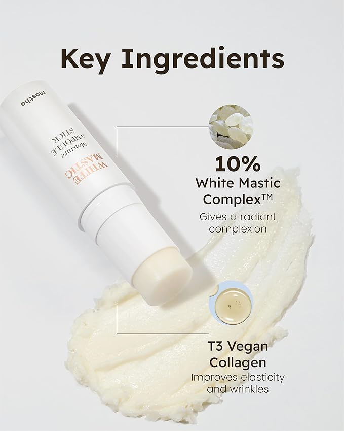 White Mastic Moisture Ampoule Stick (0.35oz) - Wrinkle Reduction, Elasticity, Moisturizing, Radiance Multi Balm. Korean Skin Care Serum Stick for Face, Lips, Eyes, Neck. Vegan T3 Collagen.