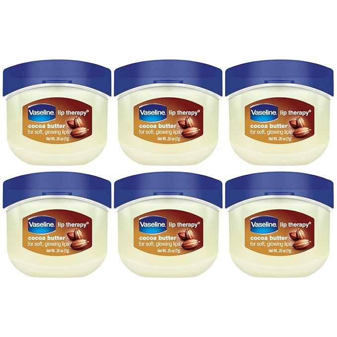 Vaseline Lip Therapy Cocoa Butter 6-Pack – Mini Lip Balms for Soft, Glowing Lips, 0.25 Oz Ea