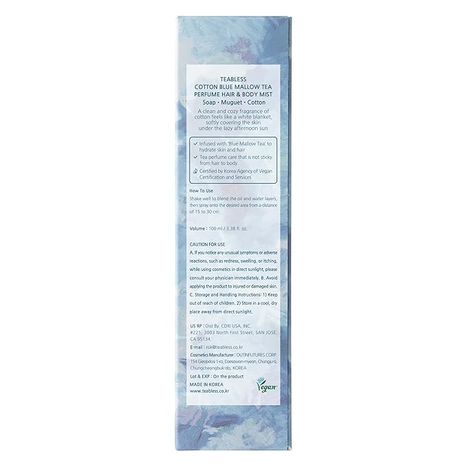 Cotton Blue Mallow Tea Perfume Hair & Body Mist, Hair and Body Perfume Spray for Dry Skin, Moisture Balance, Soothing, Nourishing, Long-Lasting Fragrance, Cotton Scent