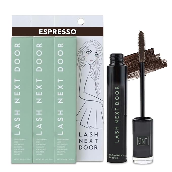 Lash Next Door Espresso Brown Mascara, Volumizing and Lengthening Formula, No-Clump, Smudge-Proof, 0.39 Fl Oz, 3-Pack