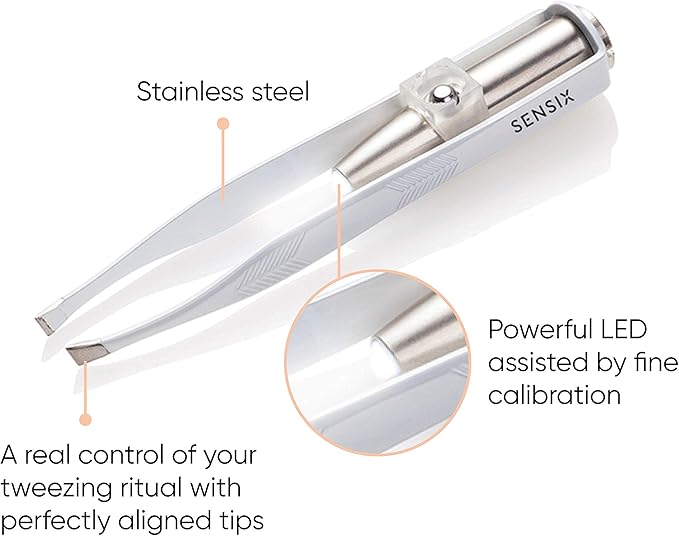 Slant Tip Lighted Tweezers for Eyebrows - Professional Fine Point with Light for Women - Eyebrow Plucker Precision Tweezers for Facial Hair