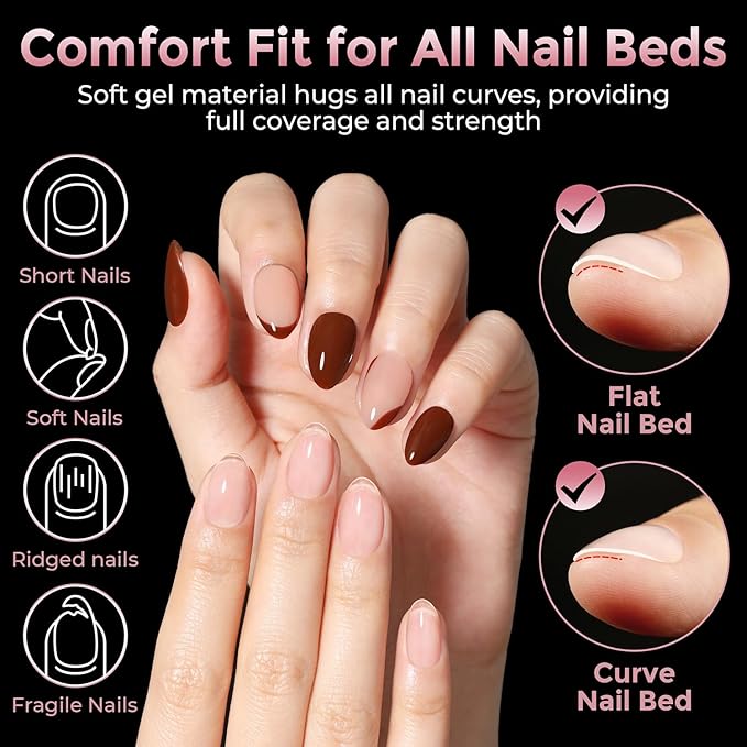 Extra Short Almond Nail Tips, 240pcs Soft Gel Pre-Shaped Acrylic Fake Nails, Half Matte Full Cover Clear Gelly Press on Flase Nail Tips for Extension Nail Manicure Home DIY 12 Sizes