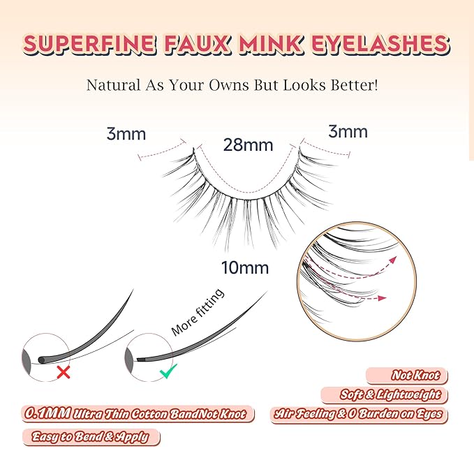 Lashes Short Eyelashes 10MM Natural Lashes Wispy Thin Band Strip Lashes Short Eyelashes Natural Look 3D Volume Lashes 7 Pair Fake Lashes Siligli