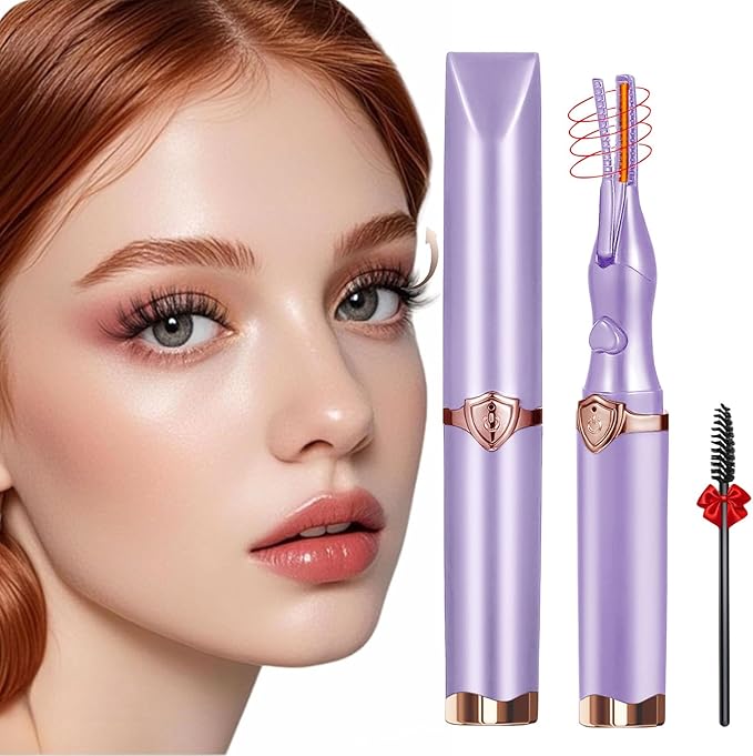 Heated Eyelash Curler, 2-in-1 Clip-Type Design, 3 Temperature Modes, USB Rechargeable Electric Eyelash Curler, Natural Curling 24H Long-Lasting Curl, Gift for Women & Girls, Purple CB