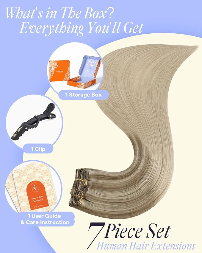 Full Shine Invisible Clip in Hair Extensions Human Hair 135 G Caramel Latte Rooted Highlight Blonde Clip in Human Hair Extensions 18 Inch 7 Pcs