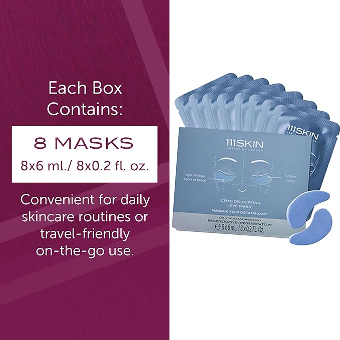 111SKIN Cryo De-Puffing Eye Mask, Hydrating Under Eye Patches for Puffy Eyes & Dark Circles with Seaweed Extract, Vit E & Peptide Complex, Nourishing Formula for Fine Lines & Puffiness, 8 Pairs, Blue