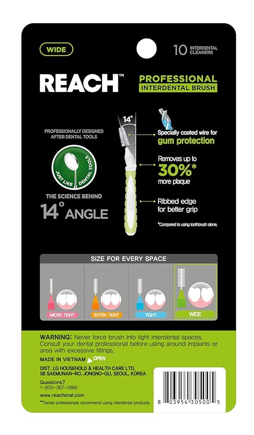 Reach Interdental Brush Wide 1.3mm | Removes up to 30% More Plaque | Special Designed for Gum Protection, PFAS Free | 10 Brushes (Pack of 2)