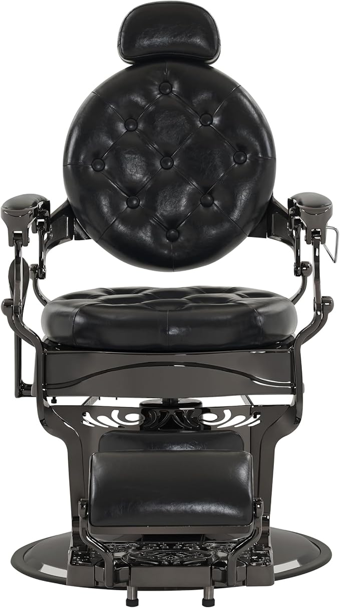 BarberPub Heavy Duty Metal Vintage Barber Chair All Purpose Hydraulic Recline Salon Beauty Spa Chair Styling Equipment 8914 (Black with Black Frame)