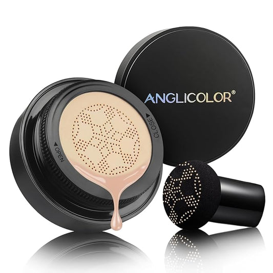 Anglicolor Mushroom Head Air Cushion CC Cream Full Coverage,Face Makeup Cushion Foundation Long Lasting,BB Cream Even Skin Tone for Oily & Combination Types (#01 Porcelain)