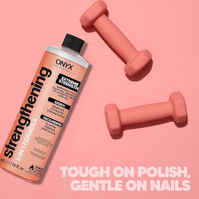 Onyx Professional 3-in-1 Strengthening Nail Polish Remover with 7 inch Nail File, 16 fl oz - Removes Nail Polish, Hydrates, Strengthens Nails | Infused with Grapeseed Oil, Cacay Oil, Cactus Seed Oil