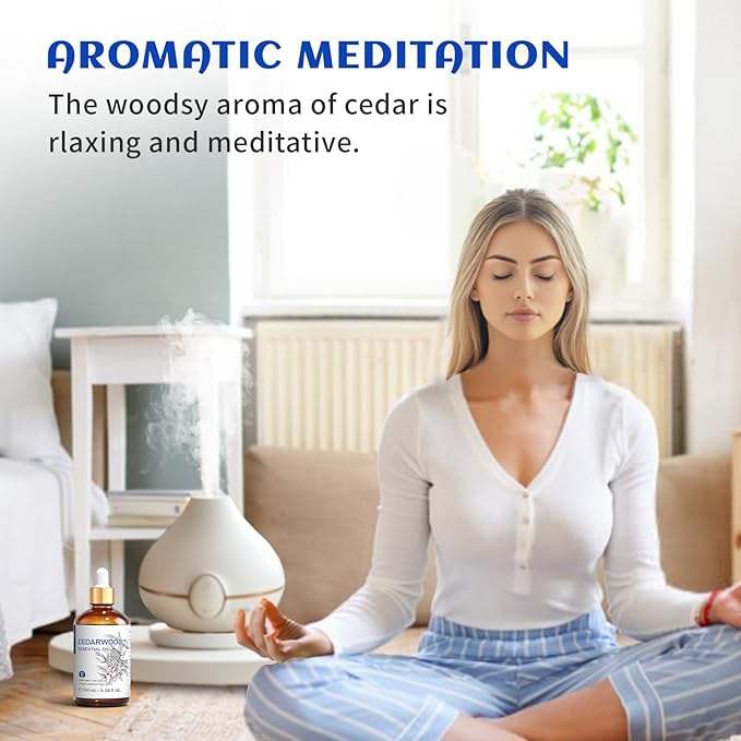 HIQILI Cedarwood Essential Oil (3.38 Fl Oz), 100% Natural Therapeutic Grade, Premium Glass Dropper, for Hair & Skin Care, Soap Making, Add to Diffusers, Sprays