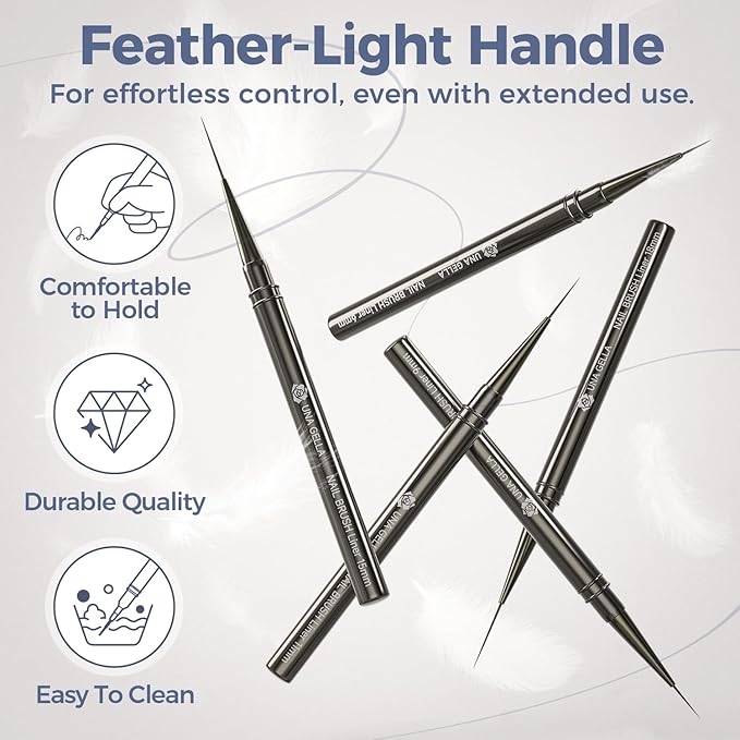 UNA GELLA Nail Art Brushes Metallic, Liner Pens 5Pcs Set For Nail Art Gel Polish, Gray Color, Detail Nail Art Design Painting Brush Set For Nails Gel Fine Drawing Nail Tools, 6/9/11/15/18mm Sizes