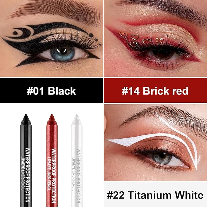 3 Colorful Eyeliner Pen Set, Eye Shadow Pencil, Pearl Eyeliner Kit Metallic Glitter Eye liner Pencil for Women Eye&Lip Liner Professional Eye Makeup Set Colorful Eye Color (3PCS C)