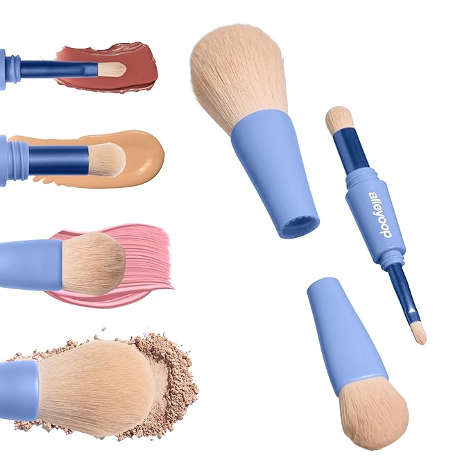 Alleyoop Overachiever 4-in-1 Travel Makeup Brush Set – Powder, Blending, Precision & Complexion Brushes – Mini Makeup Brush for Women, Vegan, Multi-Use & Travel-Friendly Makeup Tool