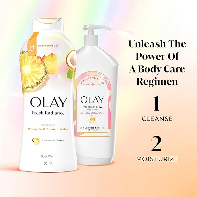 Olay Body Wash for Women, Fresh Radiance, Refreshing & Renewing, Made with Plant Based Cleansers, B3 Botanical Complex, For All Skin Types, Pineapple & Coconut Water Scent, 22 fl oz (Pack of 4)