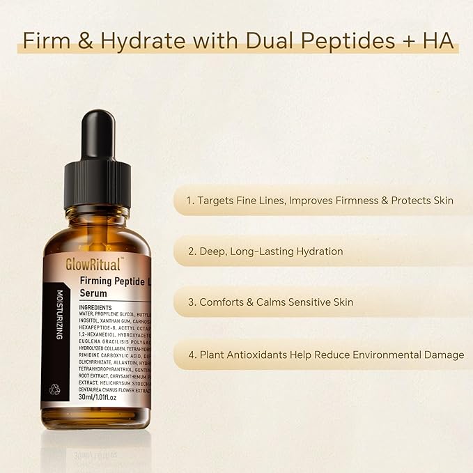 GlowRitual Firming Peptide Lifting Serum — Hydrating, Anti-Aging Face Glow Serum for Women; Natural Ingredients, Multi-Peptides & Collagen Formula, Boosts Elasticity & Radiance, Smooths Fine Lines