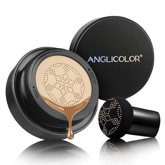 Anglicolor Mushroom Head Air Cushion CC Cream Full Coverage,Face Makeup Cushion Foundation Long Lasting,BB Cream Even Skin Tone for Oily & Combination Types(#05 Sand)
