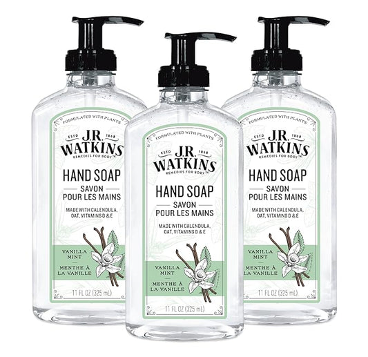 J.R. Watkins Gel Hand Soap, 3 Pack of 11 Fl Oz, Vanilla Mint