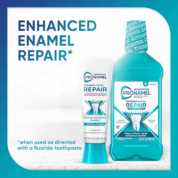 Sensodyne Pronamel Intensive Enamel Repair Alcohol-Free Mouthwash to Help Actively Repair Enamel and Protect Against Cavities, Extra Fresh, 16.9 fl oz (3 Pack)