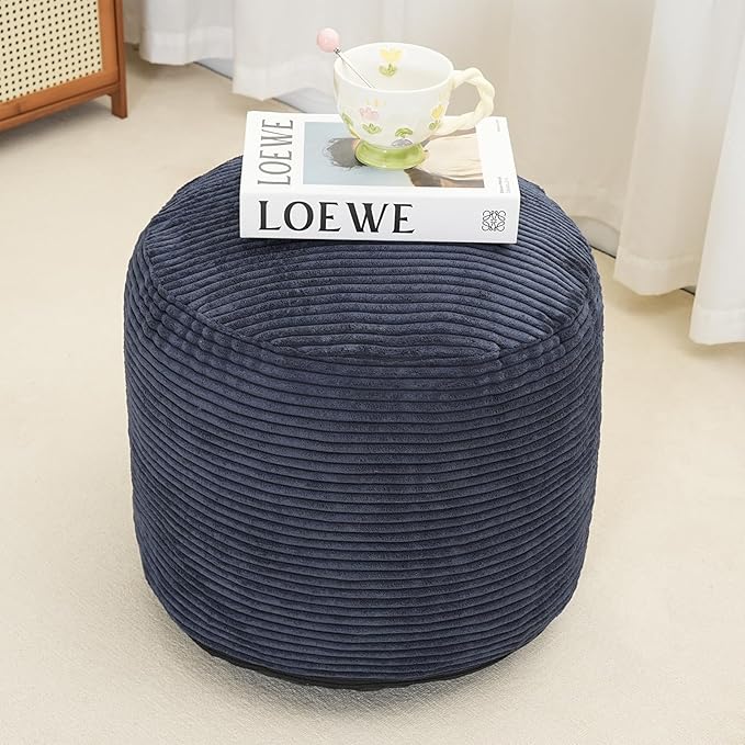 Pouf Ottoman Stuffed Round Modern Foam Filled Foot Rest Poufs for Living Room Chair Decorative 20 X 15 Inches Fluffy Pouf Foot Stool Storage Ottoman, Navy Blue