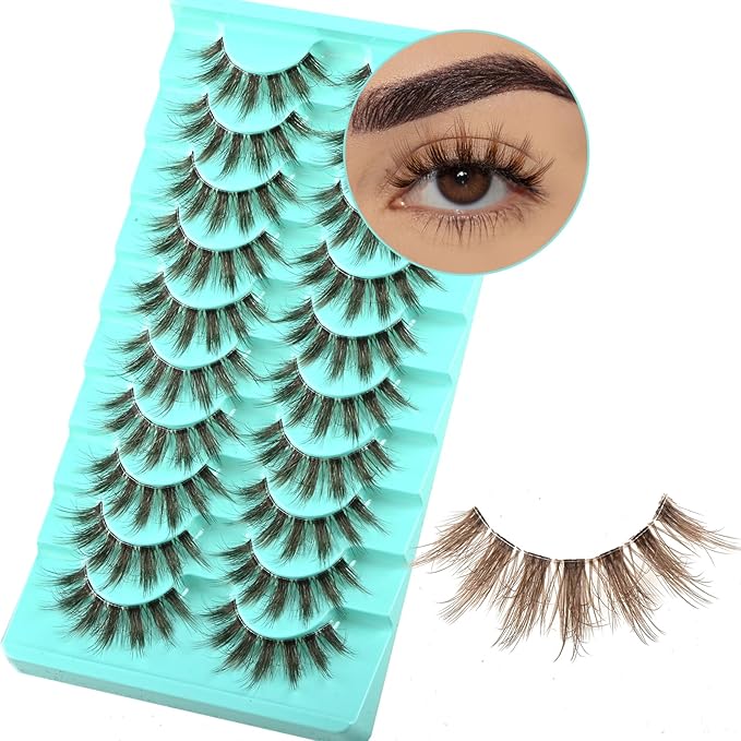 Brown Lashes Mink Lashes Fluffy Wispy Eyelashes Medium Natural Eye Lash Pack Thick Full Small Strip Eyelash Set Thin Band Russian Strips Lash Extension (Brown Spiky | 11-17mm)