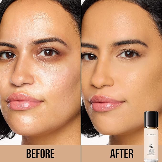 CARSLAN Lasting Cover Foundation, 24H Longlasting Full Coverage Matte Finish Face Makeup, Poreless, Lightweight, Waterproof, Oil Free Liquid Foundation, N01