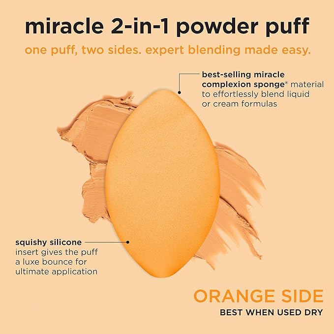 Real Techniques Miracle 2-In-1 Powder Puff 4 Pack, Dual-Sided, Full Size Makeup Blending Puff, Reversible Elastic Band, Makeup Sponge & Powder Puff, For Liquid, Cream & Powder Products, Cruelty-Free