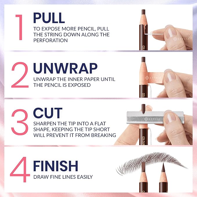 Stylia Waterproof Eyebrow Pencils For Women – Long-Lasting Microblading Supplies Brow Pencil, Perfect for Eyebrow Shaper, Filling & Defining Natural-Looking Brow - (12PC Brown)