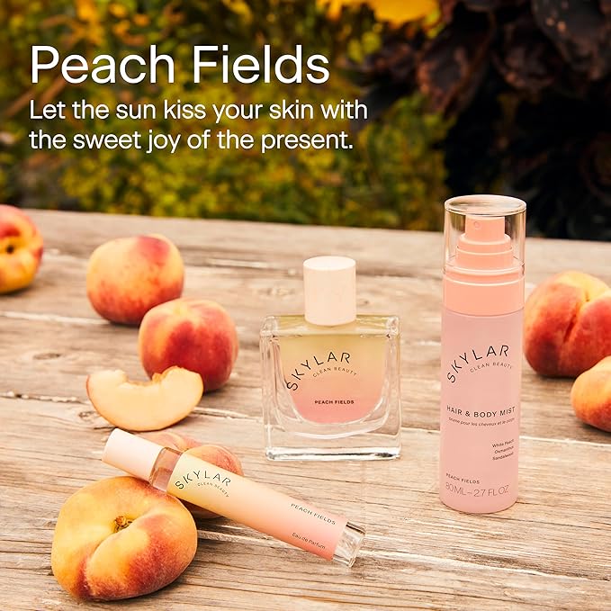 Skylar Peach Fields Hair & Body Mist | Hypoallergenic & Clean Fragrance | Vegan, Cruelty Free, and Safe For Sensitive Skin | 80 ML, 2.7 Fl Oz