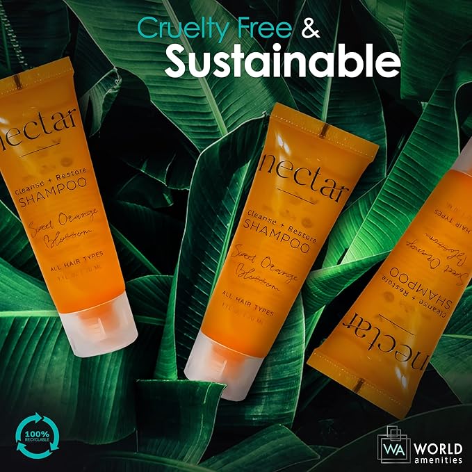 World Amenities Nectar Bulk Shampoo | 300 Count, 1 oz | Sweet Orange Blossom, Mini Travel Size Toiletries (100% Recyclable Tube with Flip Top Cap), Airbnb Rentals, Suitable for All Hair Types