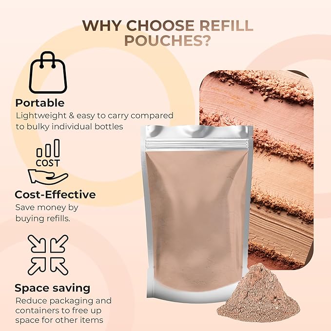 (8 Ounce) (Light Tan) Foundation Powder Refill By Sweet Face Minerals, Lightweight Mineral Loose Makeup Powder with SPF 20, Full Coverage Flawless Finish, Talc-free, Cruelty-Free, Refillable Pouch