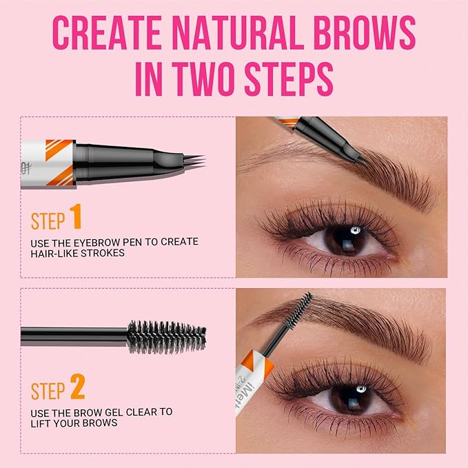 iMethod Curved Eyebrow Pen and Eyebrow Gel - Eyebrow Pencils for Women with Natural Hair Like Strokes, Brow Gel Clear for Soft Full Brows, Waterproof, All-Day Defined, Dark Brown