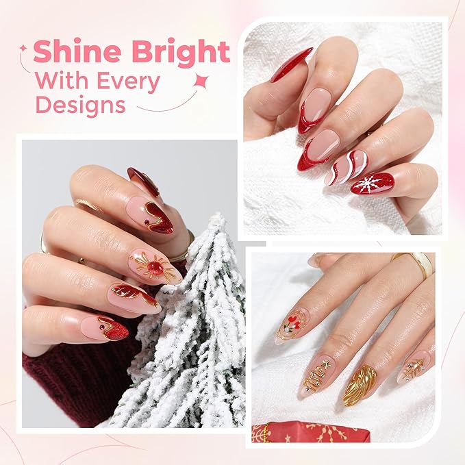 UNA GELLA 3D Gel Nail Art, 3D Nail Gel Sculpting G el Glue 15g 4 in 1 No Wipe Clear Nail Polish for Nails Tips, Chrome Powder, Nail Charms Gems, Drawing and DIY Christmas Nail Art Lamp Curing Needed