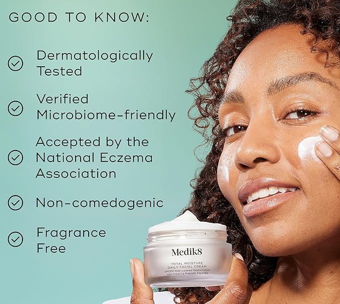 Medik8 Total Moisture Daily Facial Cream - Hydrating Peptide Face Moisturizer with Hyaluronic Acid - Face Cream Supports Skin Barrier - 1.6 oz