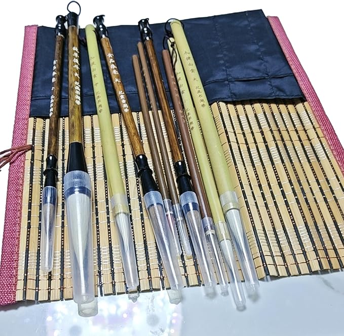 10-Piece Chinese Calligraphy Brush Set - Premium Writing Brushes for Beginners & Artists - with Roll-up Bamboo Brush Holder,Chinese Painting Brushes Set Flower Bird Line-Drawing Brushes