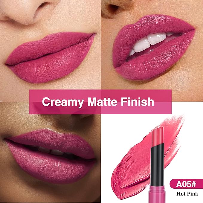 Pitaya Pink Matte Lipstick，Creamy Silky Matte+Lipsticks，Hydrating Balm-in-Lipstick，Velvety Finish for Women Daily Lip Makeup，High-pigment Formula，Easy to use and color，Vegan & Cruelty-Free 05#