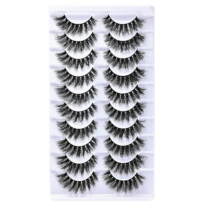 FARRED Mink Lashes Short Fluffy Eyelashes Wispy Natural Eyelash Pack Full Volume Lash Strips 10 Pairs Wispies Fake Strip Lashes Natural Look False Eye Lash Russian Looking for Everyday Makeup (Z03)