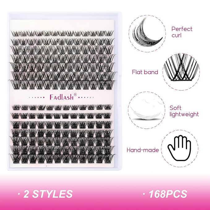 Lash Clusters DIY Eyelash Extensions 175 Clusters Lashes D Curl 0.07 Natural Individual Lash Extensions Mixed Tray False Eyelashes Soft & Strong Thin Band DIY at Home (F26+F27-0.07D, 8-16mm)