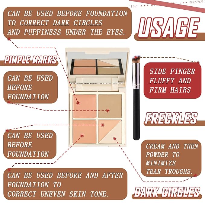 5 Colors Correcting Concealer Palette,Waterproof Long Lasting Cream