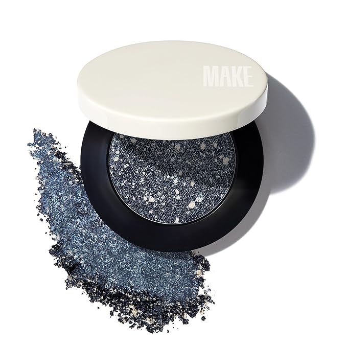 MAKE Beauty Multi-Chromatic Eye Shadow. Metal Reflecting Luminous Foil Finish Creamy, Buildable, Dimensional Long-wear, Crease-proof Powder Eyeshadow, Multichrome Shade - Spark, Navy Blue