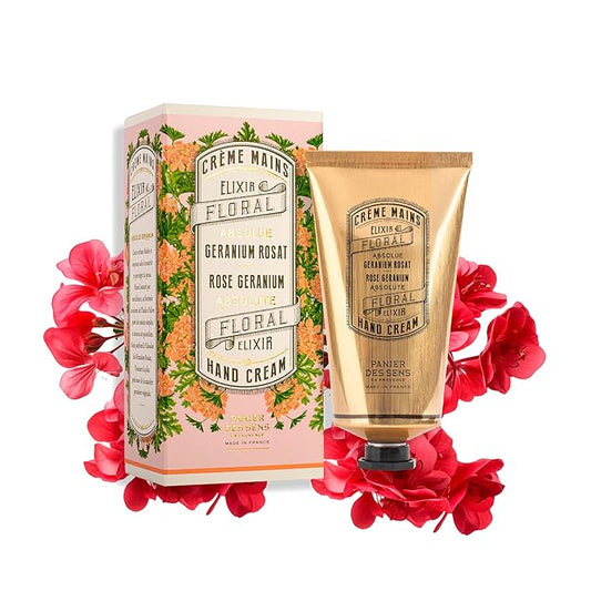 Panier des Sens Rose Geranium Hand Cream with Olive Oil - Nourishing Hand Cream for Dry Cracked Hands 97% Natural Ingredients - Dermatologically Tested Hand Lotion for Woman Made in France, 2.5 fl oz