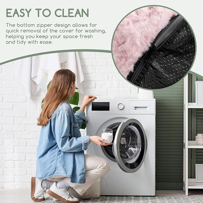 HIGOGOGO Pouf Stuffed Ottoman Round Modern Foam Filled Foot Rest Chair Decorative Poufs 20 x 15 Inches Fluffy Boho Comfy Stool for Living Room, Pink