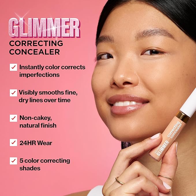 Revlon Glimmer Correcting Concealer, Liquid Under Eye Makeup, Made with Caffeine, Vitamin C, & Stevioside, 100 Green, 0.3 fl oz
