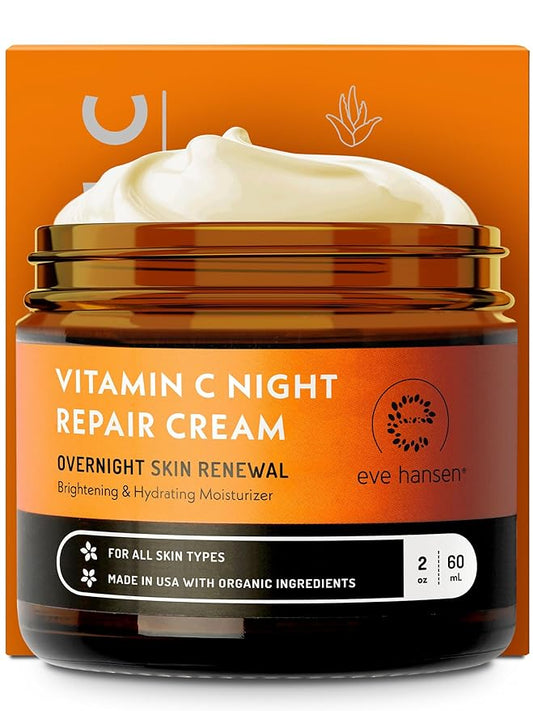 Eve Hansen Vitamin C Night Cream for Face and Neck - Hydrating, Brightening, Anti-Aging Moisturizer for Mature, Dry Skin - Non-Greasy - 2 oz
