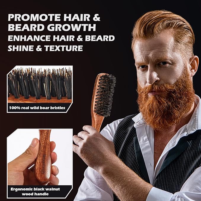Hair Brush for Men, 100% Boar Bristle Hair Brush for Men Women’s Hair Smoothing, Styling, Detangling, Moisturizing, Adding Shine, Improving Blood Circulation, Promoting Hair Growth