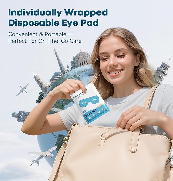 20-Pack Cold Eye Mask, Disposable Hydrogel Eye Patches, Gel Sheet Mask for Tired Eyes & Puffiness，Self Cooling Compress, Travel Essentials & Relaxation Gifts for Women, Stocking Stuffers for Adults