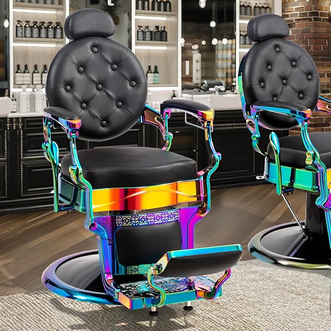 OmySalon Retro Barber Chair Heavy Duty, Aluminum Alloy Frame, Adjustable Headrest, Extra Wide Footrest, Hydraulic Salon Chair for Hair Stylist Reclining All Purpose for Beauty Spa Shampoo Styling